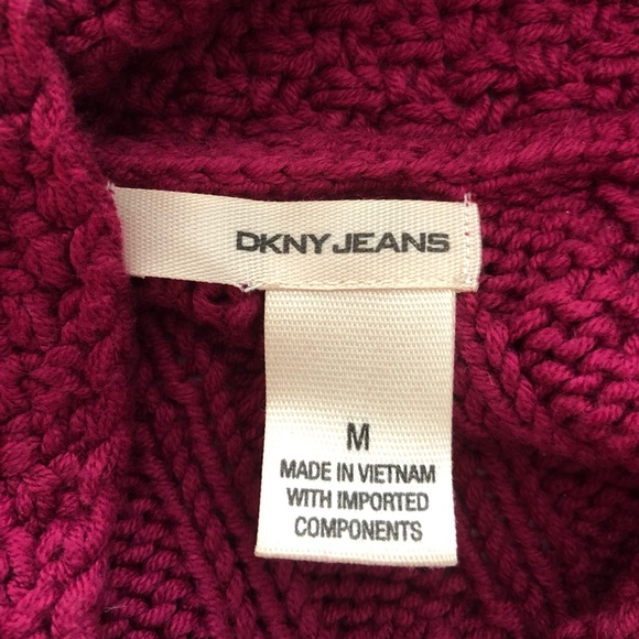 DKNY JEANS Burgundy Red Cable Knit Shawl Neck Sweater Medium - Picture 1 of 6